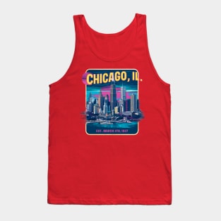 chicago illinois Souvenir Vintage Nostalgic Cityscape tee Tank Top